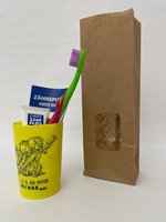 KIGA-Zahnpflegebeutel gelb mit Zahnbürste Modell Happy im Papierbeutel