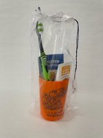 Junior-Zahnpflegebeutel orange mit Zahnbürste Modell Magic Black im Kordelzugbeutel