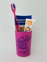 Junior-Zahnpflegebeutel pink mit Zahnbürste Modell E im Kordelzugbeutel