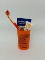 Junior-Zahnpflegebeutel orange mit Zahnbürste Modell Smart im Kordelzugbeutel